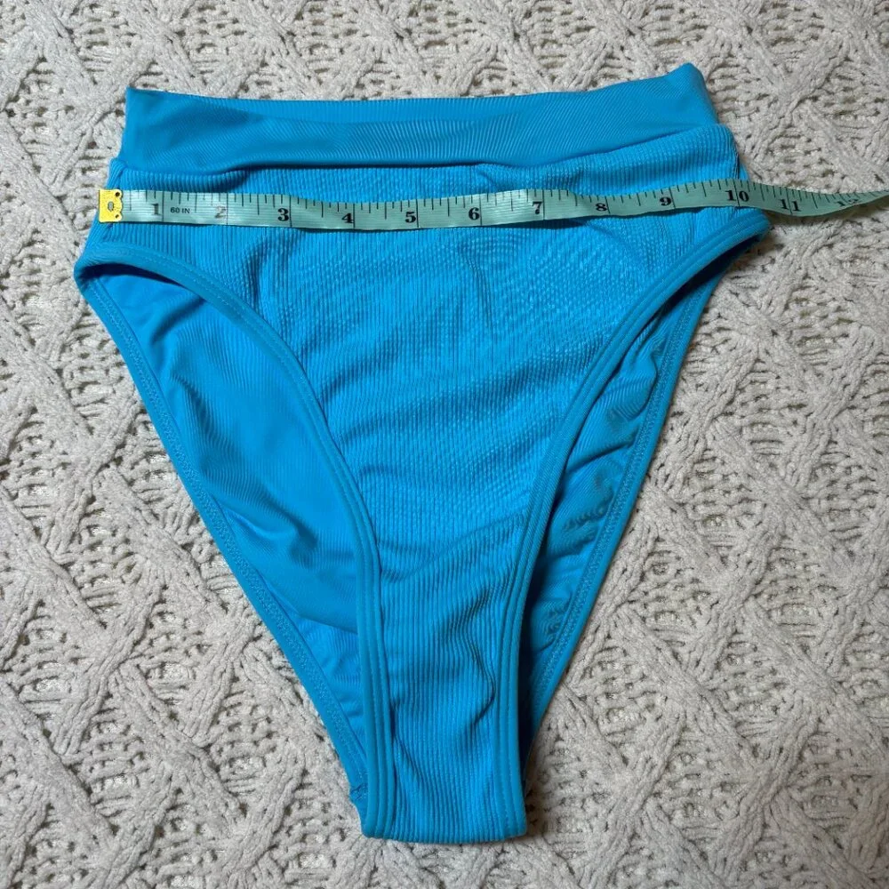 NWT L*Space French Bottom Bitsy Bikini – Aqua Ribbed High Cut Swim Bottom M